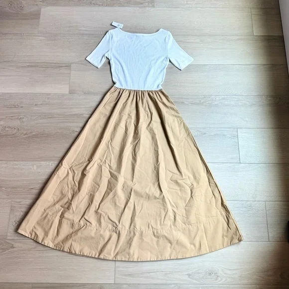 Gap Cotton Midi Dress Contrast White Tan XXS - Picture 5 of 8